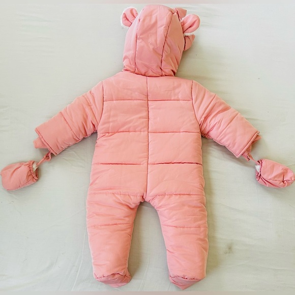 Pink Baby Winter Snowsuit with Hood and Mittens - Picture 2 of 2